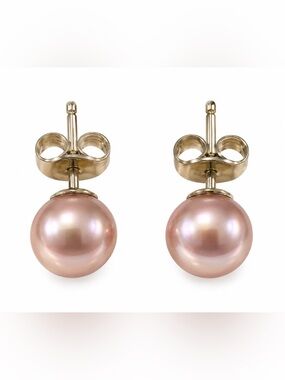 925 Sterling Silver Pink Pearl Stud Earrings – Blush Round